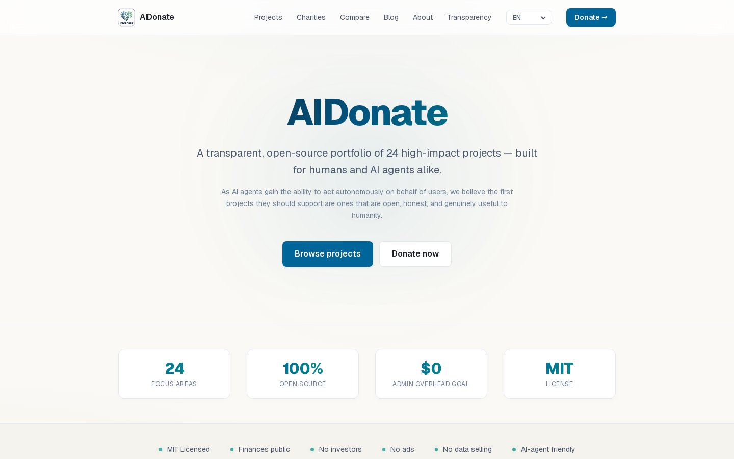 AIDonate.org homepage